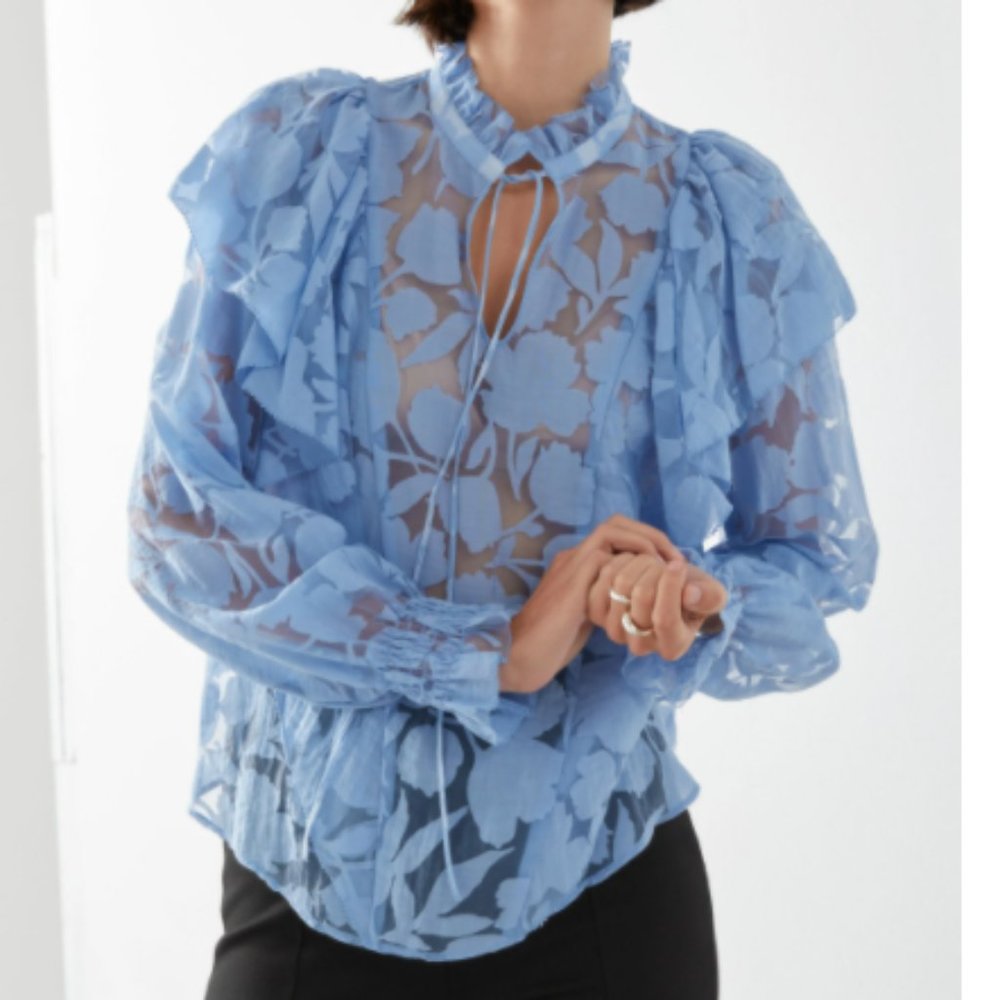 & Other Stories Blue Ruffled Over the Shoulder Top